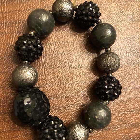Black and Silver Stretch Bracelet - Picture 2 of 4
